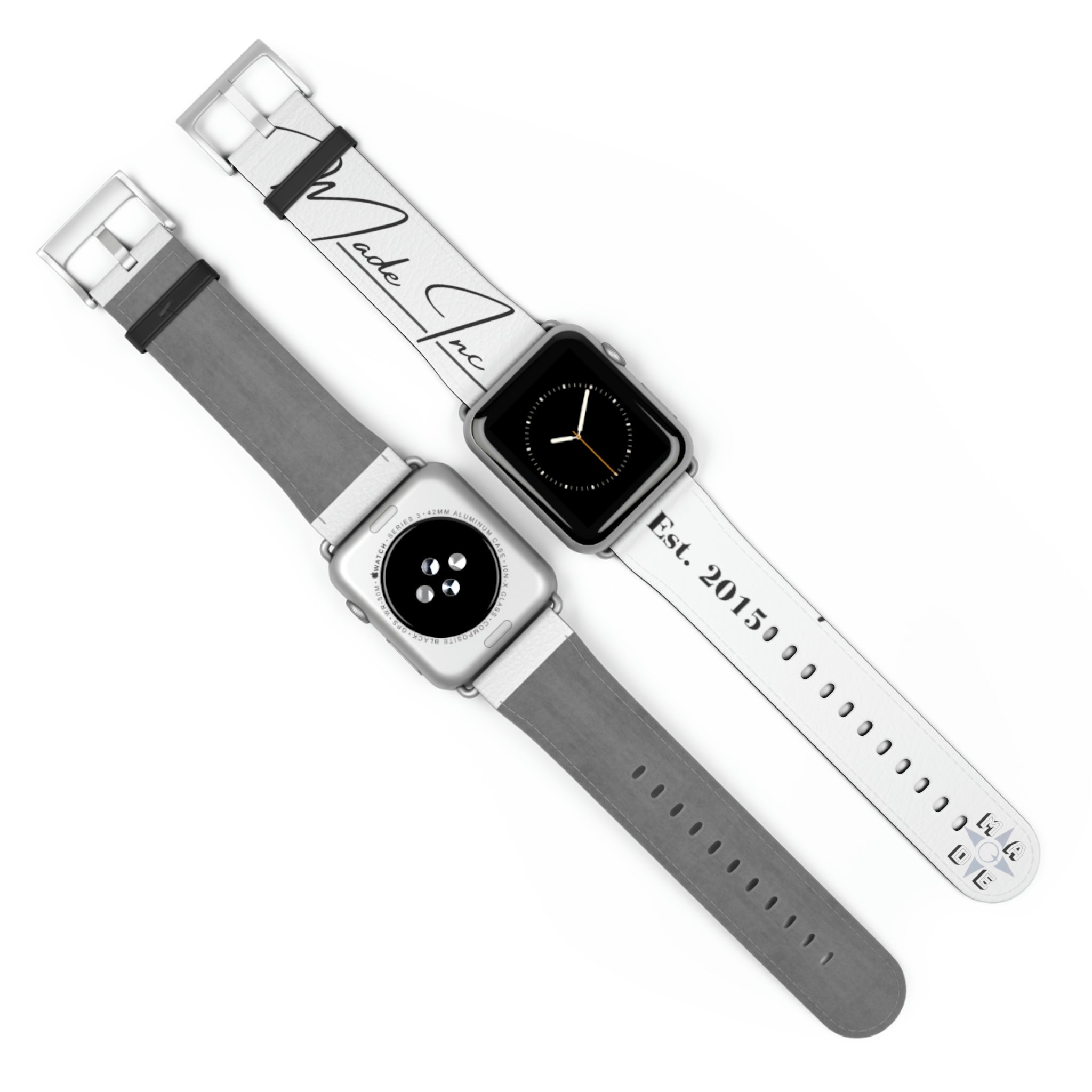 black and white Made Inc signature apple watch band with Made Inc logo